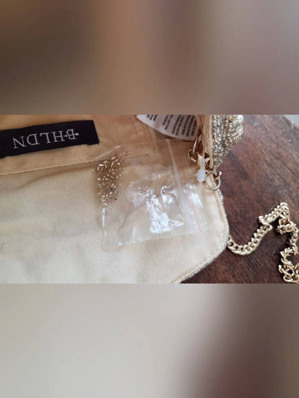 Anthropologie Gold Beaded Chain-Handle Clutch